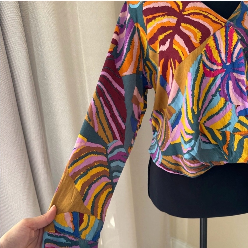 Haute Hippie Multicolor Abstract Print Blouse Small Designer Boho Top - Picture 5 of 10
